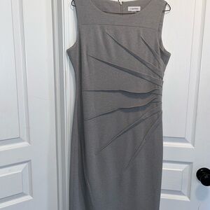 Calvin Klein Charcoal Gray Sleeveless Midi Dress with Sculpted Pleats